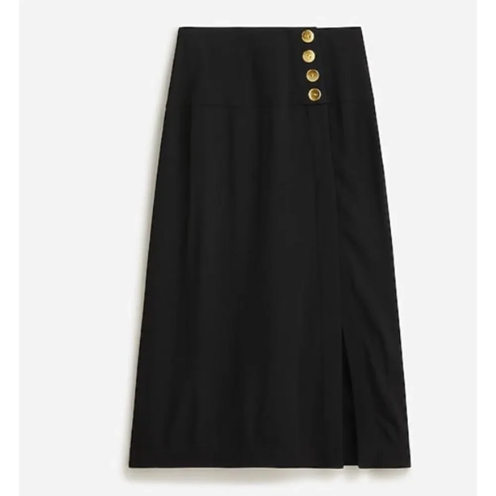 J. Crew Black Midi Skirt with Gold Buttons